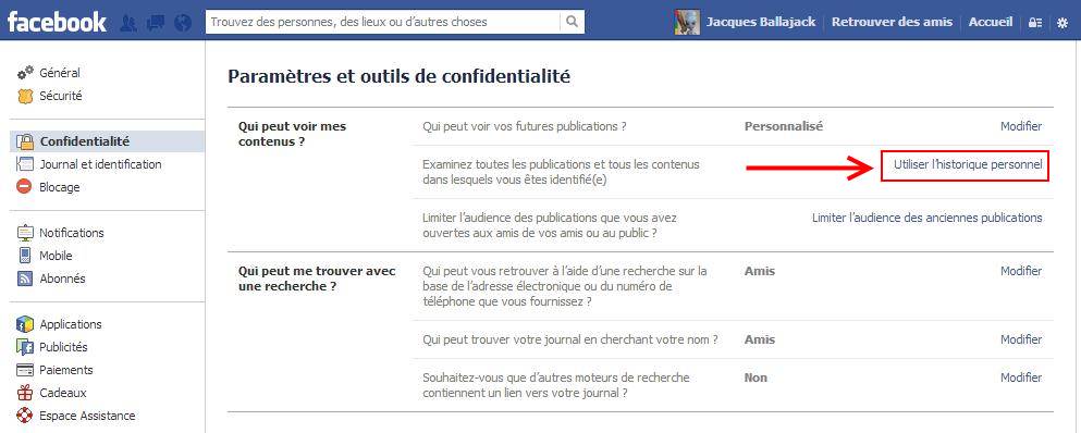 comment retrouver historique facebook